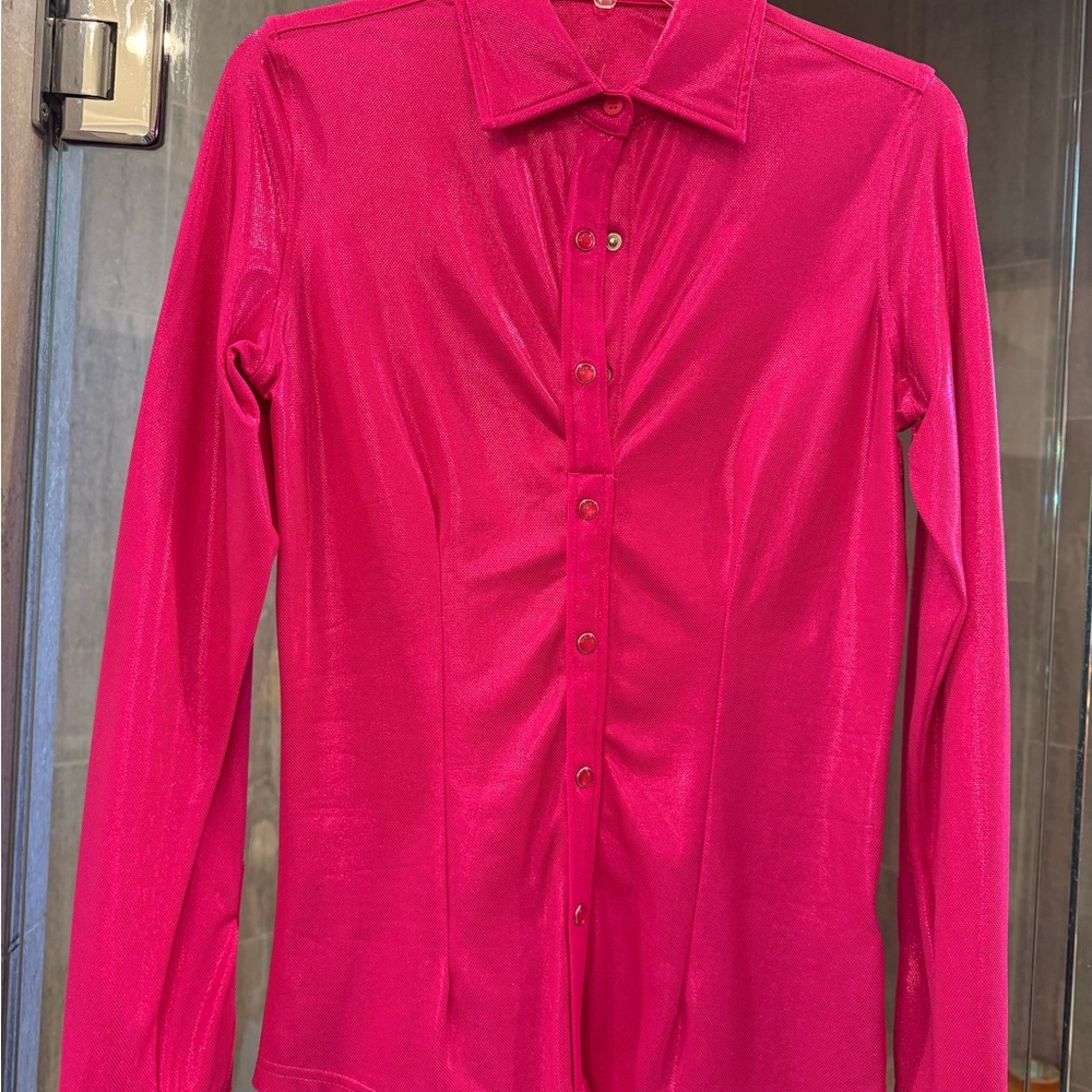 Ranch Dress’n Pink iridescent sparkle performance rodeo shirt